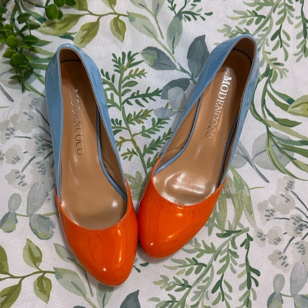 New MODENCOCO Women's Block Round Toe Slip On Patent Chunky Low Heel Pumps sz 7 - Picture 9 of 16